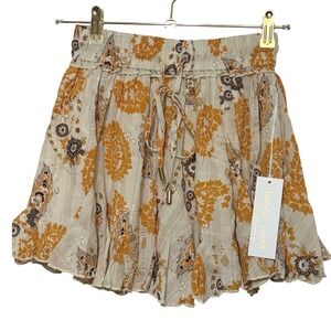 Bishop + Young Splendor Flare Skirt Montecito Print Orange Floral Mini Small NWT
